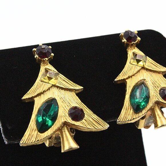 Exquisite Weiss Signed Multicolor Textured Gold Plate Christmas Tree Set - Picture 6 of 11